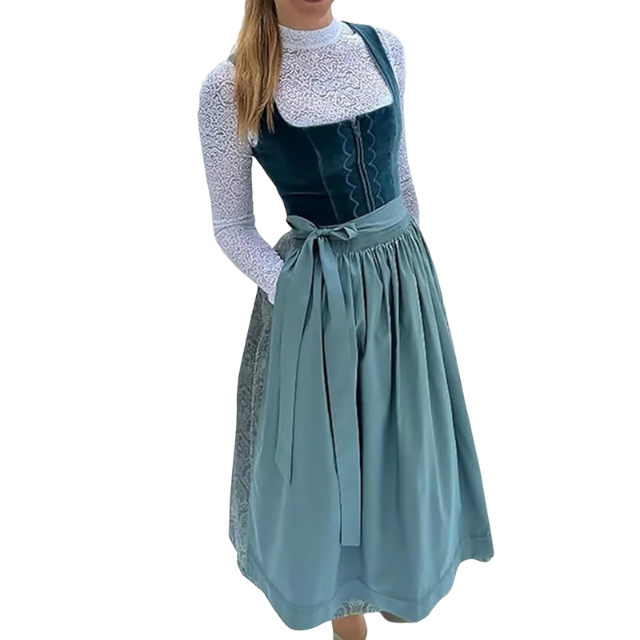 Dam Dirndlklänning i Bomullsblandning | Normal Passform Traditionell Klänning med Förkläde och Folkmönster | Festivaler & Evenemang | Olsson