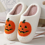 Halloween Tofflor i Bomull med Pumpadesign | Slip-On med Bomullsfoder | Gummisula för Daglig Inomhusanvändning | Olsson
