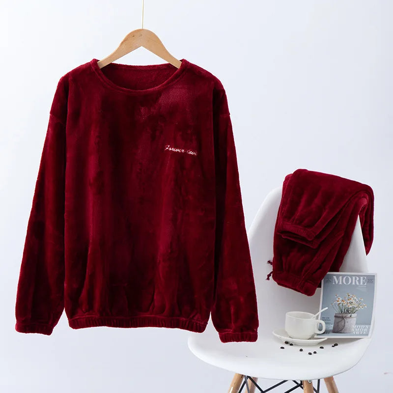 Pyjamas Set Med Byxa – Stickad Långärmad Sovkläder För Vinter