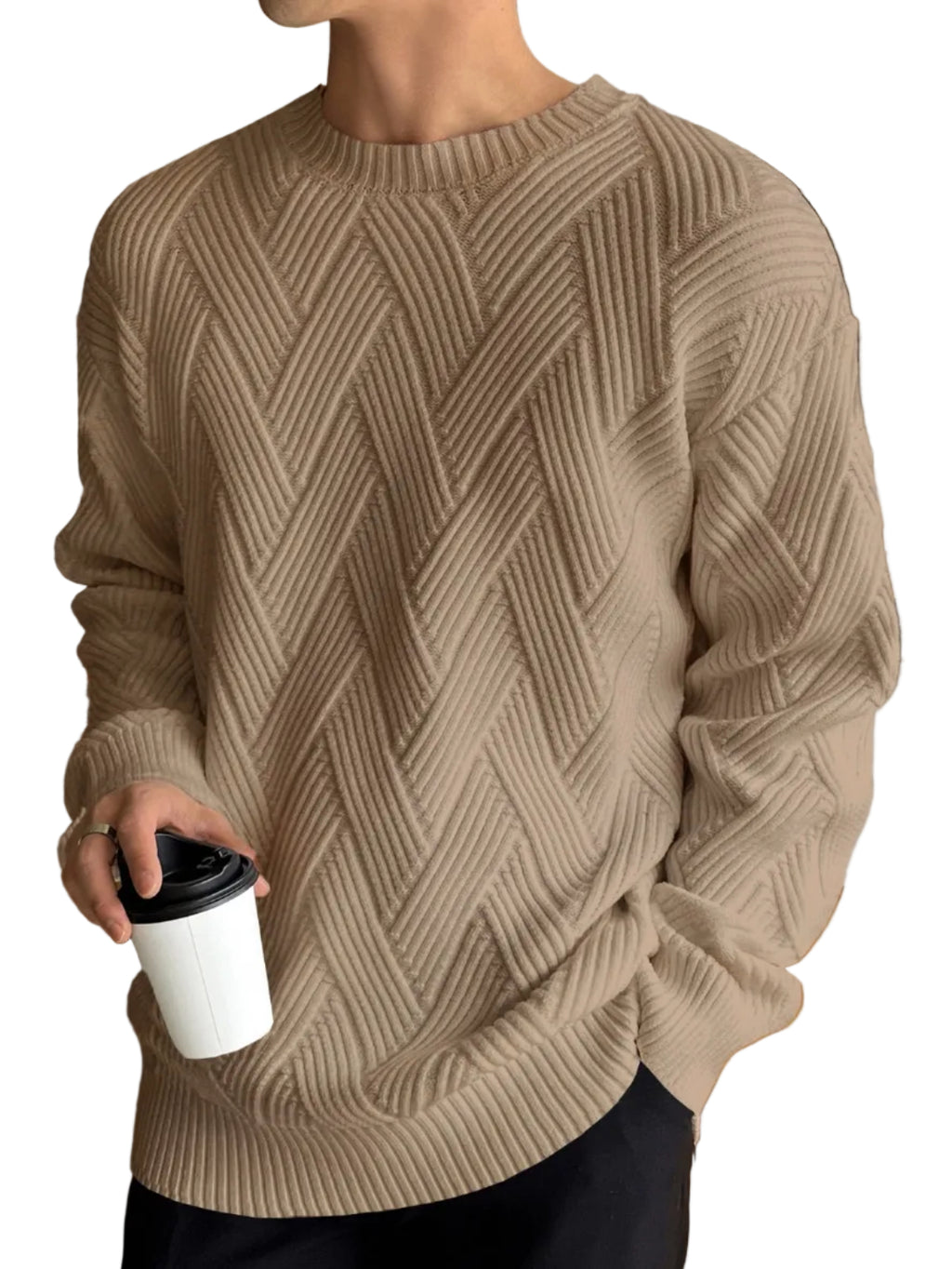 Rutig Stickad Pullover – Långärmad Tröja För Vardag