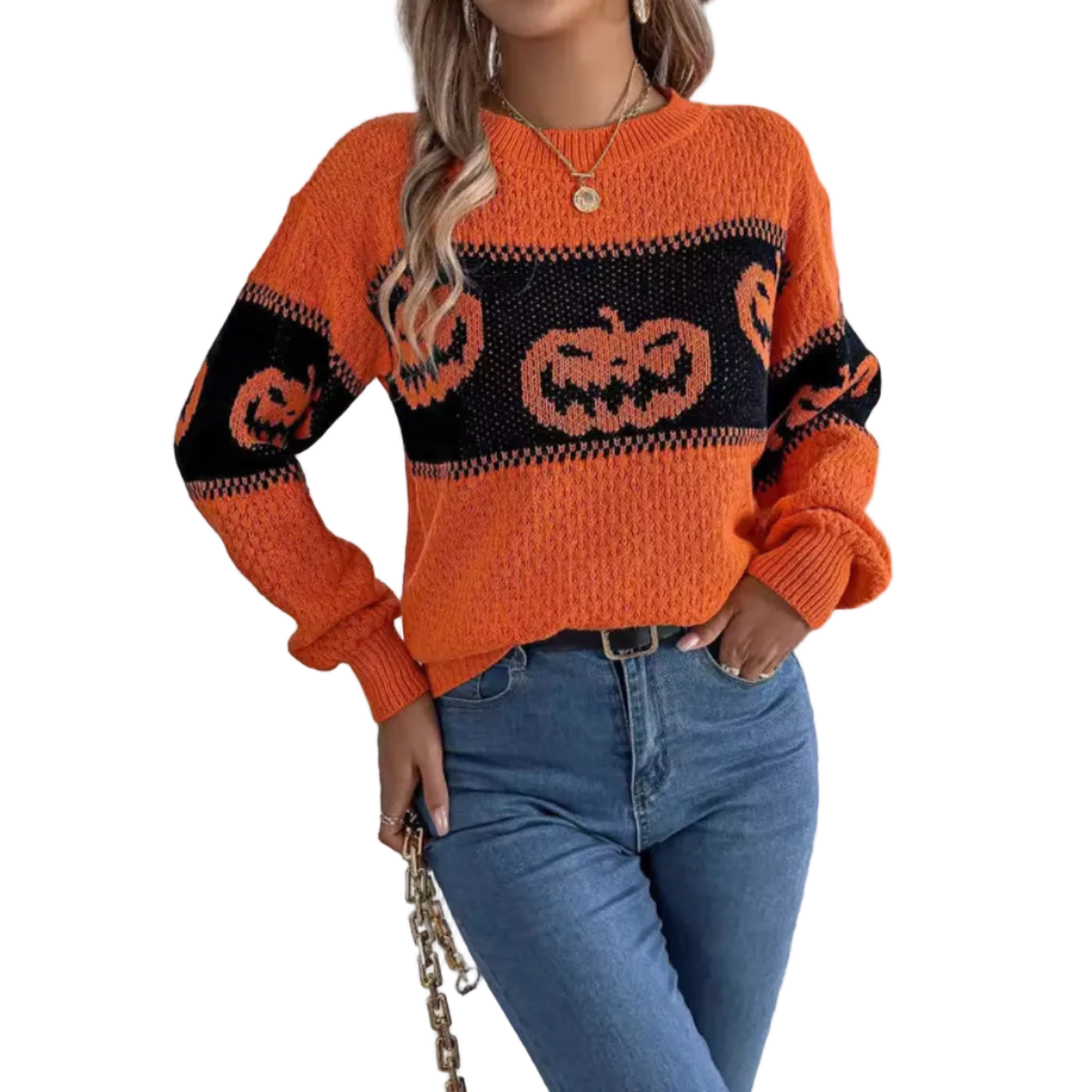 Damtröja i Akryl | Regular Fit med Pumpa-design | Säsongsplagg för Halloween och Vardagsbruk | Olsson