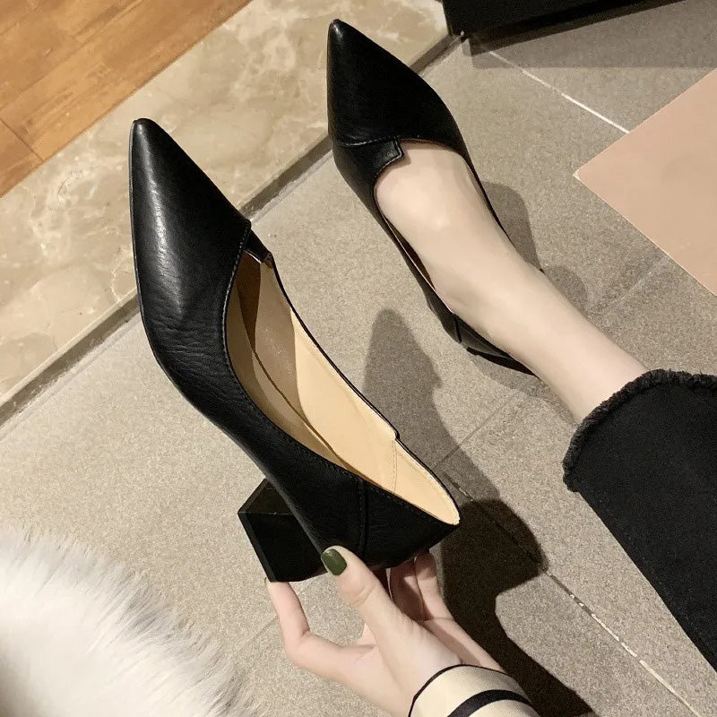 Dam Skor Med Spetsig Tå – Slip-On Modell Med Mellanhög Klack