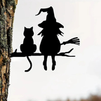 Häxa och Katt Trädgårdssiluett i Järn | Grendesign med Markstake | Utomhusdekoration för Halloween | Olsson