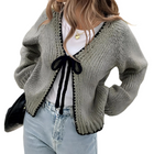 Mohair Kofta Med Snörning - Blommig Stickad Tröja Med Oregelbunden Krage