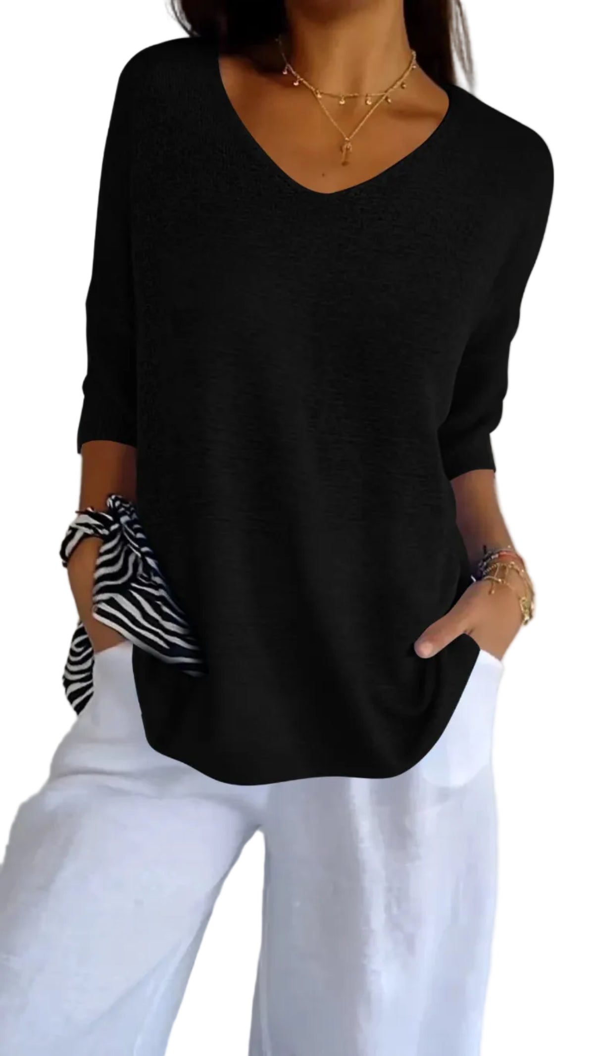 Stickad Tröja för Dam med V-Hals | Slim Fit Kortärmad Stickad Topp för Vardagsbruk och Lager-på-Lager | Olsson
