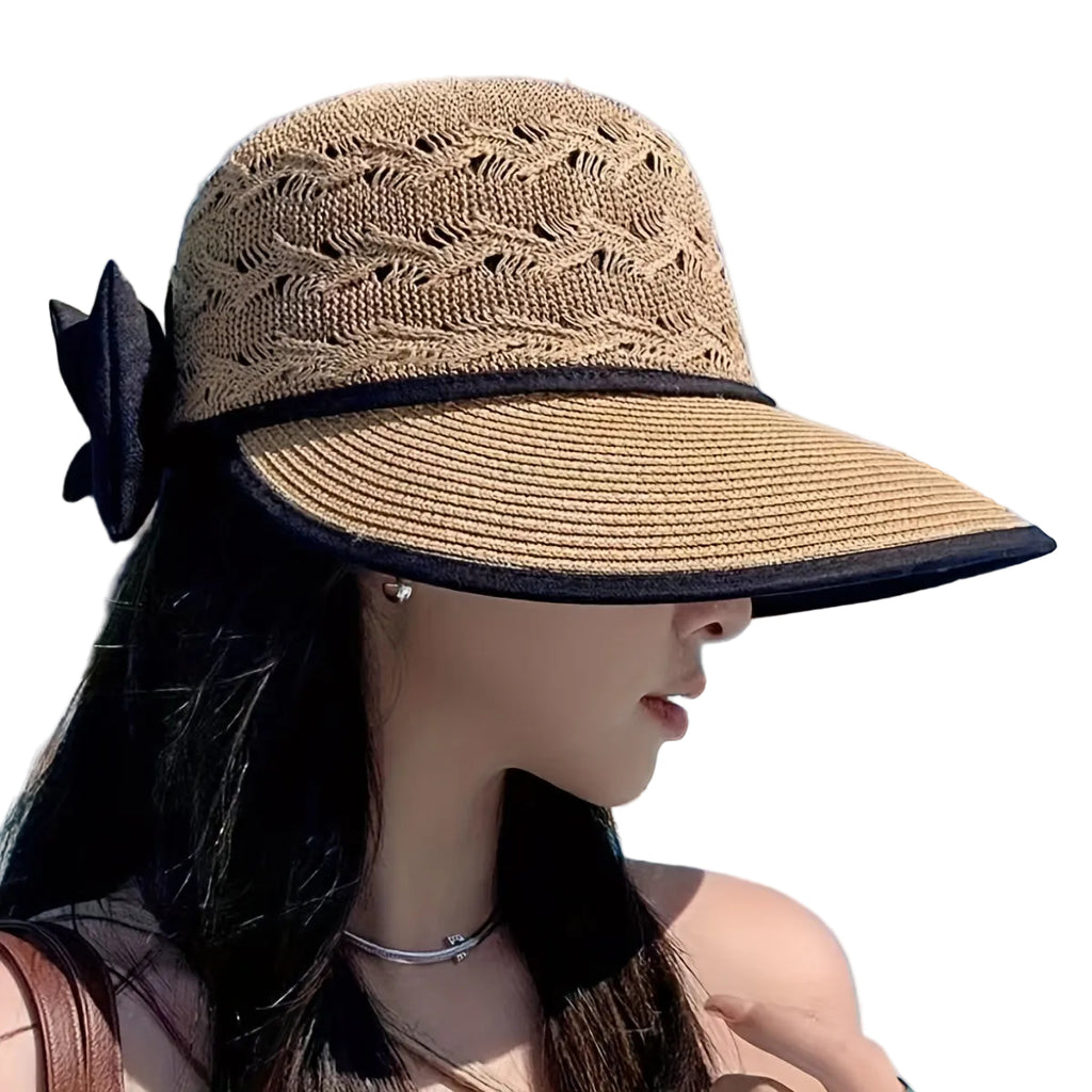 Floppy Hatt i Pappersstrå – Solhatt Med Rosett Och Blomdetalj