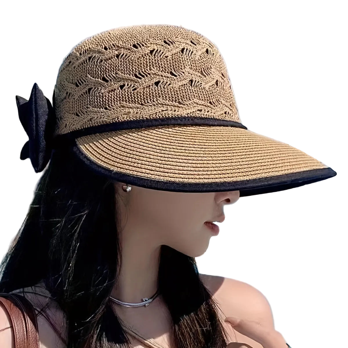Floppy Hatt i Pappersstrå – Solhatt Med Rosett Och Blomdetalj