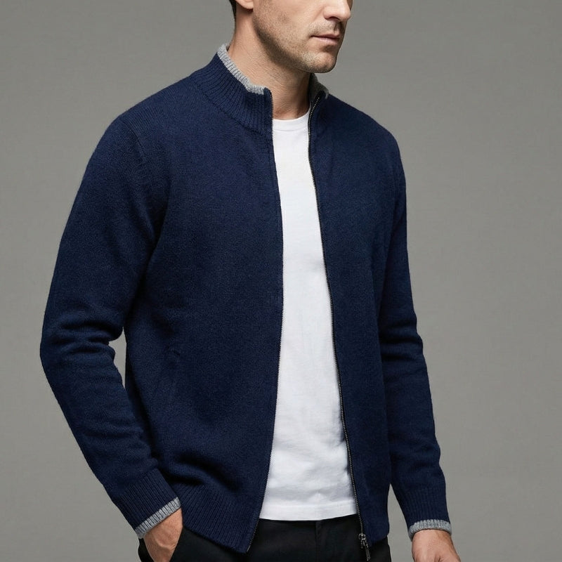 Herr Zip-Pullover i Ull | Slim Fit & Långa Ärmar | Lätt Stickad Tröja för Vardag & Säsongsbetonad Lager-På-Lager | Olsson