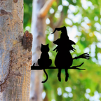 Häxa och Katt Trädgårdssiluett i Järn | Grendesign med Markstake | Utomhusdekoration för Halloween | Olsson