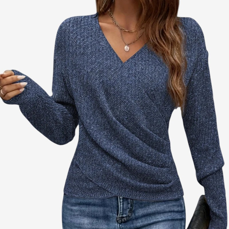 Sweatshirt för Dam i Polyester | Regular Fit Sweatshirt med V-Hals och Korsad Front | Vardagsbruk | Olsson