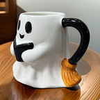 Halloweenmugg i Keramik med Spökdesign | Rund 280 ml Mugg med Spöke som Håller en Bok | För Varma och Kalla Drycker | Olsson