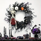 Halloweenkrans i Plast | Hängande Skelett- och Pumpadekoration | För Dörr Vägg & Täckt Utomhusmiljö | Olsson