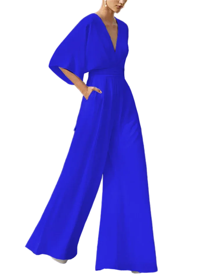Högmidjad Vid Jumpsuit - Enfärgad Chiffong Hellång Sommaroverall