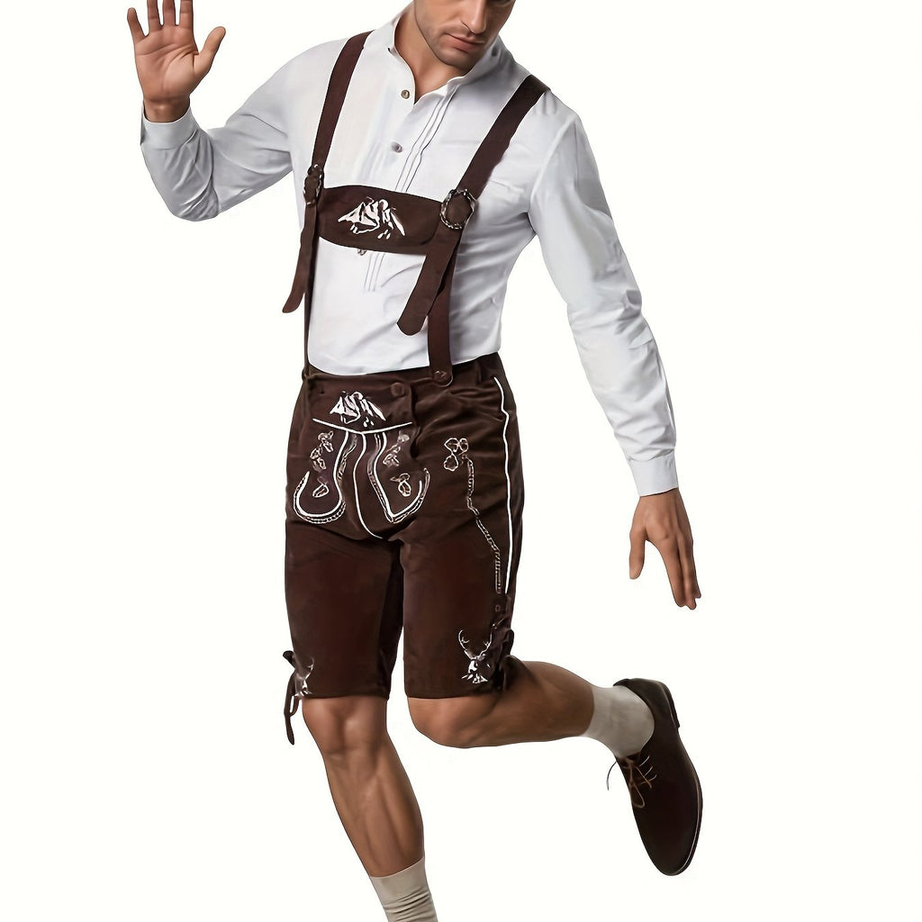 Herr Lederhosen i Textil | Normal Passform Festivalshorts med Justerbara Hängslen och Broderi | Oktoberfest | Olsson