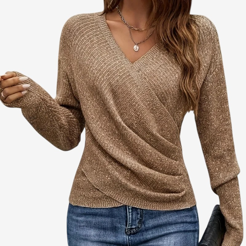 Sweatshirt för Dam i Polyester | Regular Fit Sweatshirt med V-Hals och Korsad Front | Vardagsbruk | Olsson