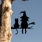 Häxa och Katt Trädgårdssiluett i Järn | Grendesign med Markstake | Utomhusdekoration för Halloween | Olsson