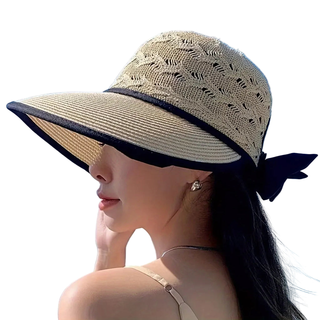 Floppy Hatt i Pappersstrå – Solhatt Med Rosett Och Blomdetalj