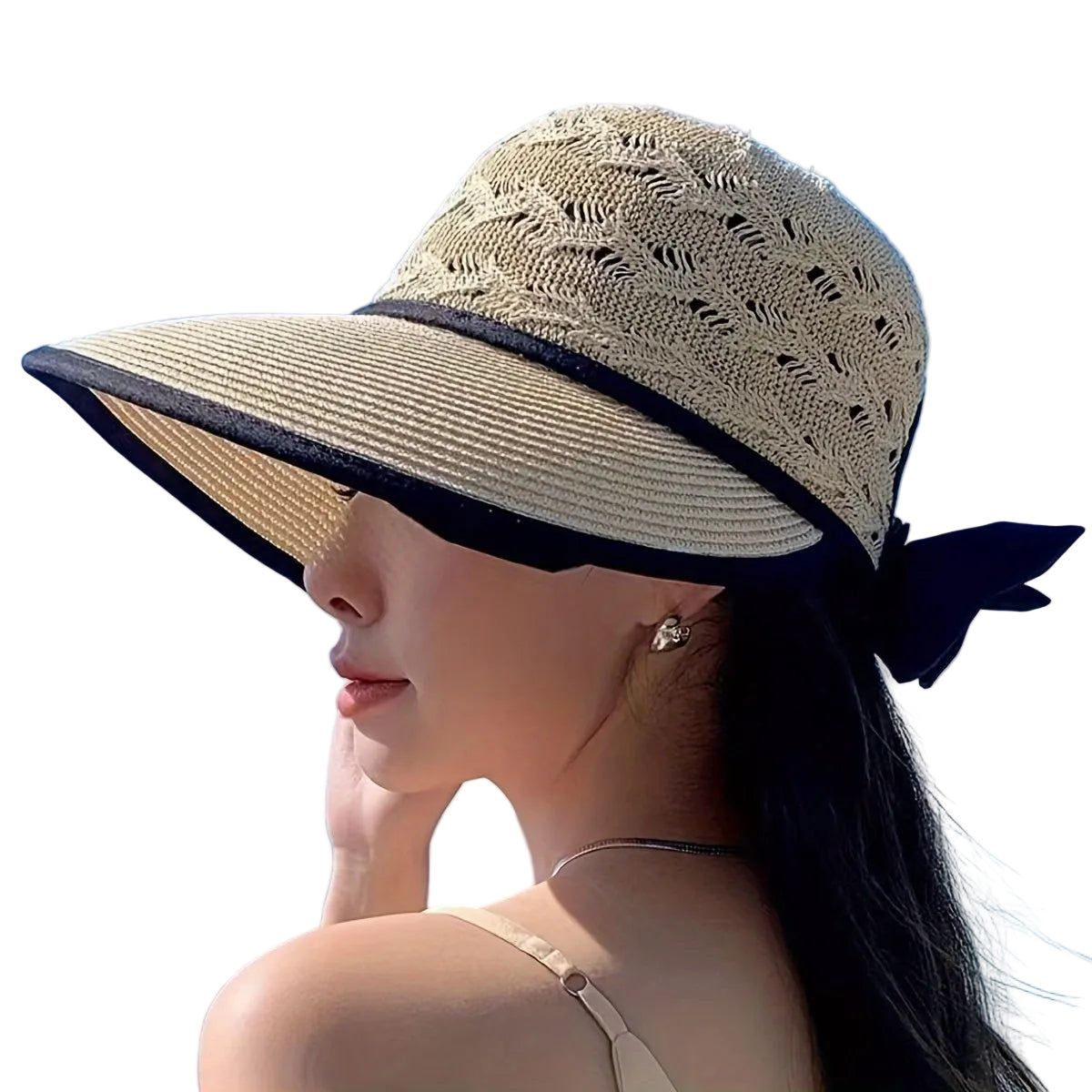 Floppy Hatt i Pappersstrå – Solhatt Med Rosett Och Blomdetalj