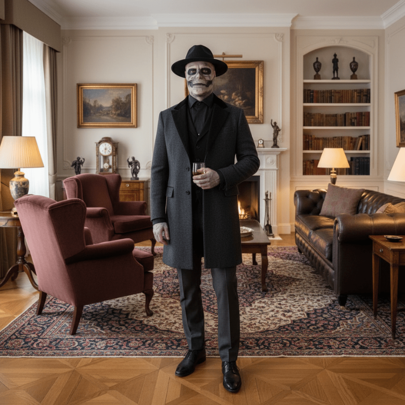 Skelettmask i Latex | Helansiktsdesign med Valfri Hatt | Kostymtillbehör för Halloween och Cosplay | Olsson