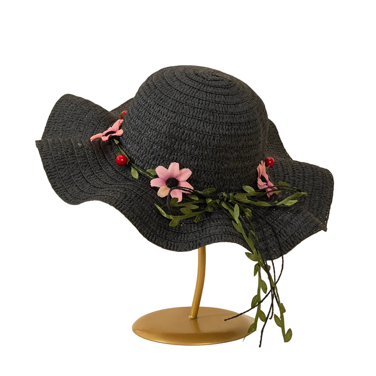 Stråhatt i Raffia – Solhatt Med Blommig Kant Och Band