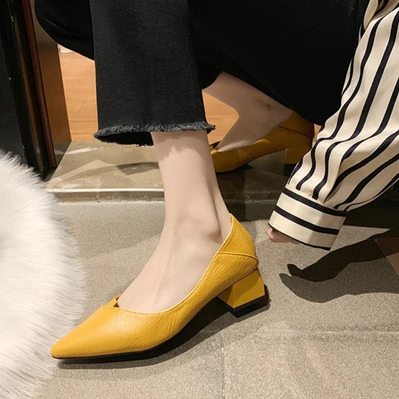 Dam Skor Med Spetsig Tå – Slip-On Modell Med Mellanhög Klack
