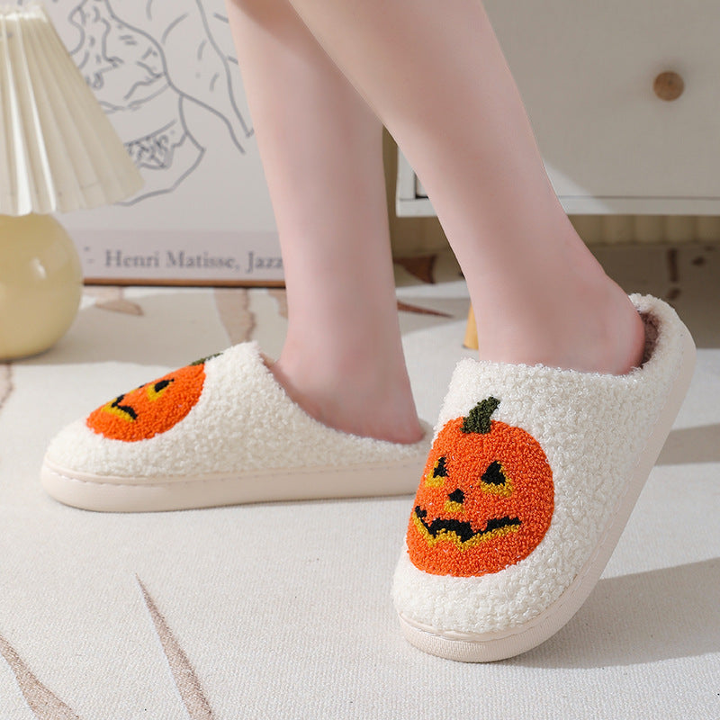 Halloween Tofflor i Bomull med Pumpadesign | Slip-On med Bomullsfoder | Gummisula för Daglig Inomhusanvändning | Olsson