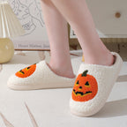 Halloween Tofflor i Bomull med Pumpadesign | Slip-On med Bomullsfoder | Gummisula för Daglig Inomhusanvändning | Olsson