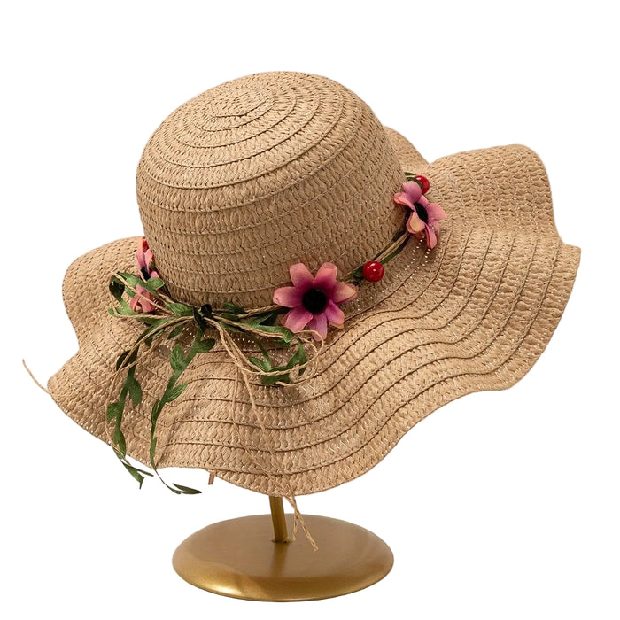 Stråhatt i Raffia – Solhatt Med Blommig Kant Och Band