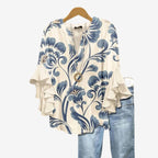 Damblus i Polyester | Avslappnad Passform med Flareärmar | Djup V-Ringning i Normal Längd | Olsson