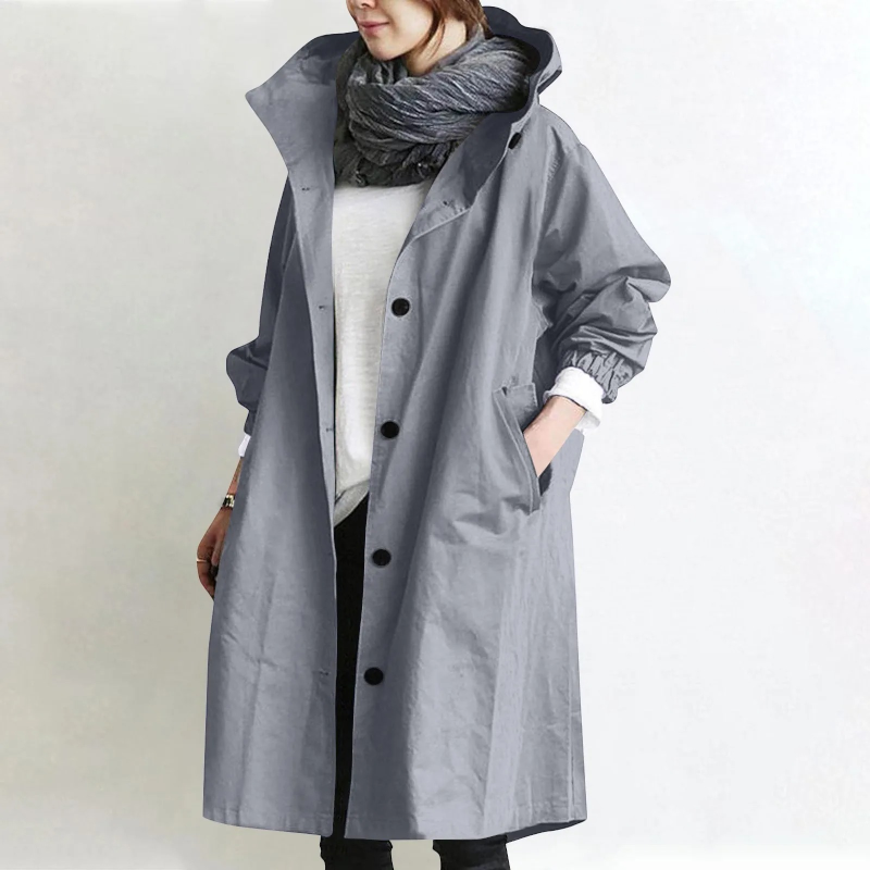 Oversized Trenchkappa för Dam i Bomull och Polyester | Långärmad Kappa med Sidfickor | Lager-på-Lager Ytterplagg | Olsson