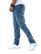 Straight Jeans i Bomull och Elastan - Medelhög Midja med Tvättad Denim - Herrjeans för Vardag under Vår och Höst - Olsson