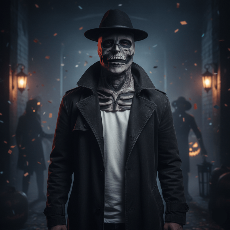 Skelettmask i Latex | Helansiktsdesign med Valfri Hatt | Kostymtillbehör för Halloween och Cosplay | Olsson