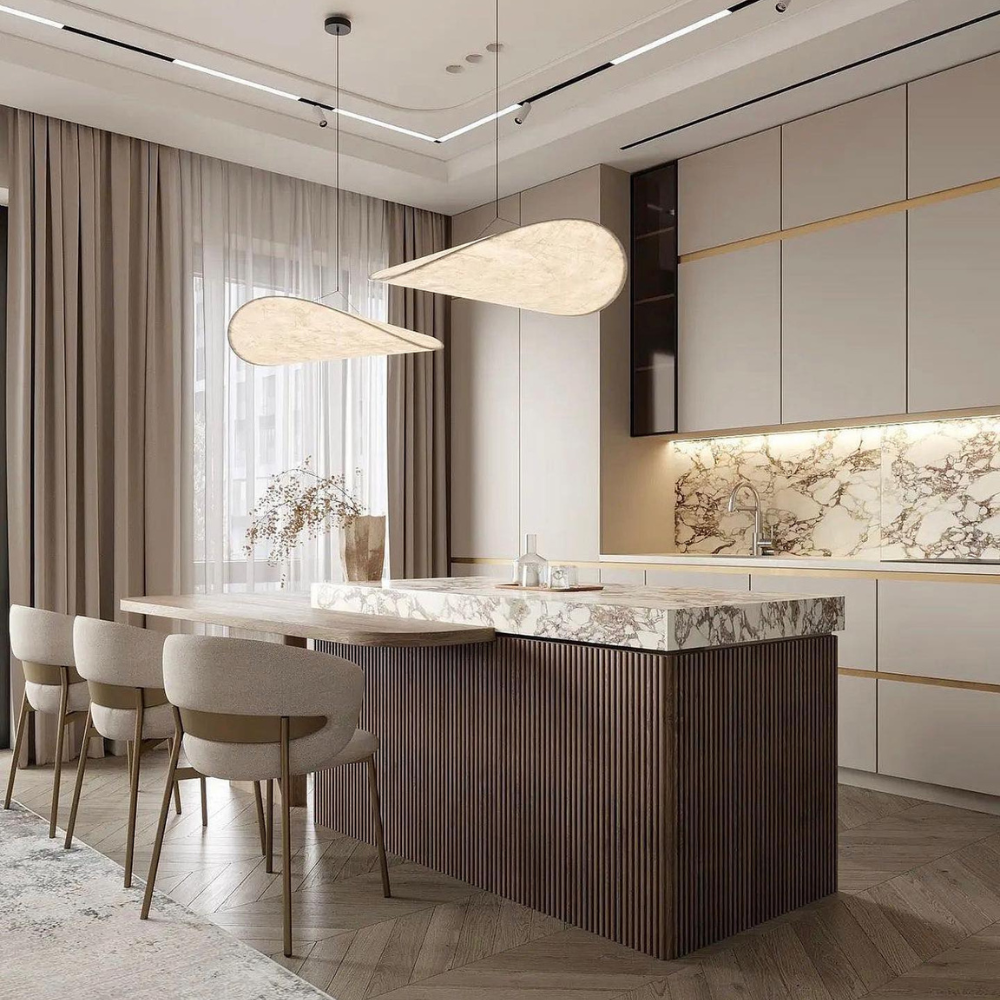 Japansk taklampa | Handgjord Boho-Design i Mjuk Elfenben (40 cm & 50 cm, siden & metall)