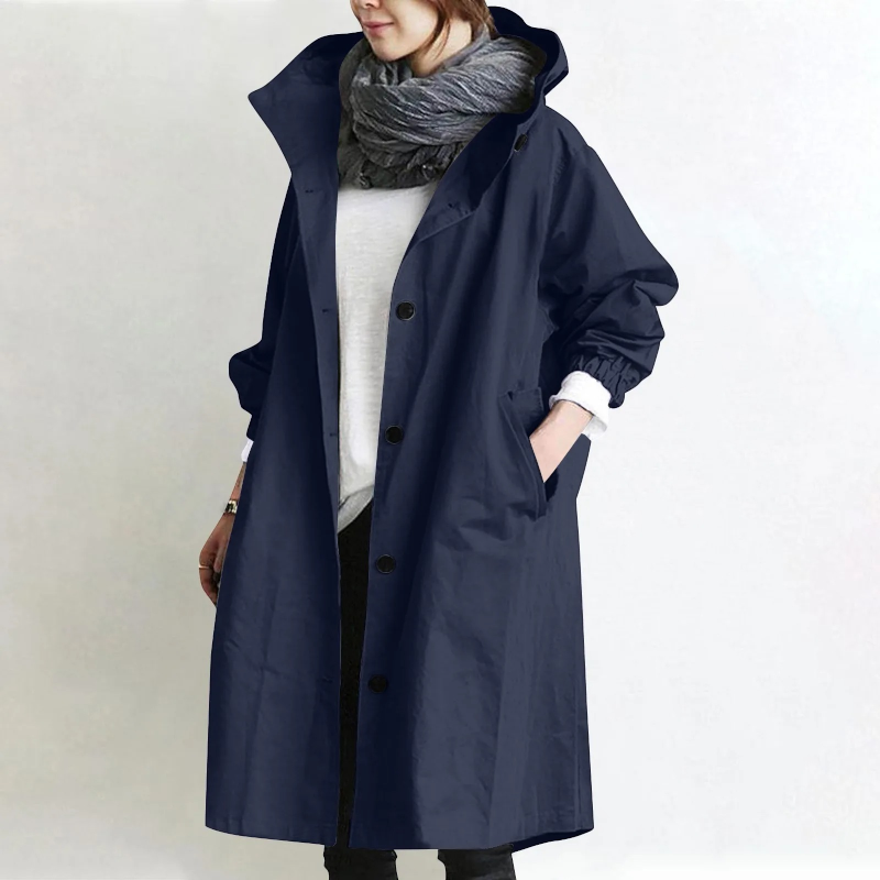 Oversized Trenchkappa för Dam i Bomull och Polyester | Långärmad Kappa med Sidfickor | Lager-på-Lager Ytterplagg | Olsson