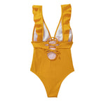 Dam Baddräkt - Polyester Baddräkt Med Volangdetaljer Och Bindband