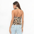 Off-Shoulder Blus i Polyester och Spandex – Leopardmönstrad Topp För Kvinnor