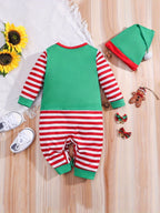 Baby Elf Romper i Bomull | Normal Passform Långärmad Randig Romper med Tryckknappar | Halloweenkostym med Hatt | Olsson