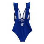 Dam Baddräkt - Polyester Baddräkt Med Volangdetaljer Och Bindband