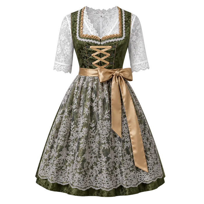 Dam Dirndl-Klänning i Bomullsblandning | Figursytt Liv & Blomsterrosett | Knälång Outfit för Oktoberfest & Festivaler | Olsson