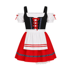 Dam Dirndl-Klänning i Polyester | Spetskant & Matchande Förkläde | Bayerskt Inspirerad Festkostym för Oktoberfest | Olsson