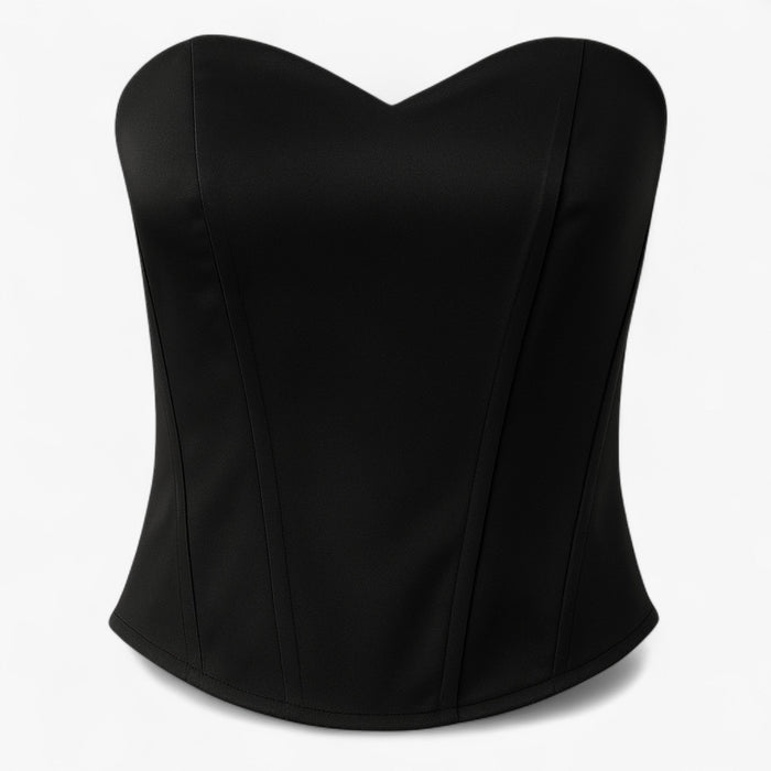 Dam Korsettopp med Satinfinish | Strukturerad Bustier & Framlåsning | Lång Ärmlös Topp för Aftonbruk & Lagerlooks | Olsson