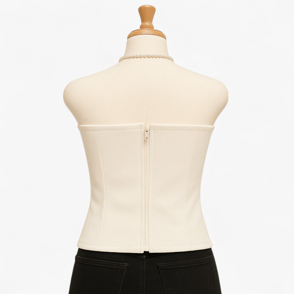 Dam Korsettopp med Satinfinish | Strukturerad Bustier & Framlåsning | Lång Ärmlös Topp för Aftonbruk & Lagerlooks | Olsson