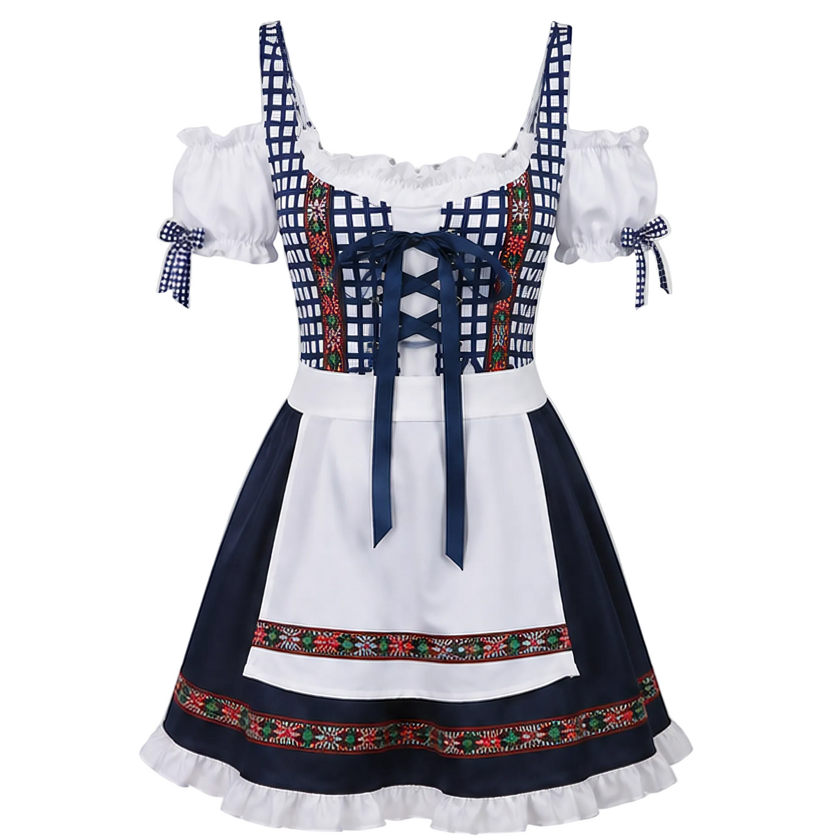 Dam Dirndl-Klänning i Polyester | Fyrkantig Halsringning & Förkläde | Bayerskt Inspirerad Kostym för Oktoberfest | Olsson