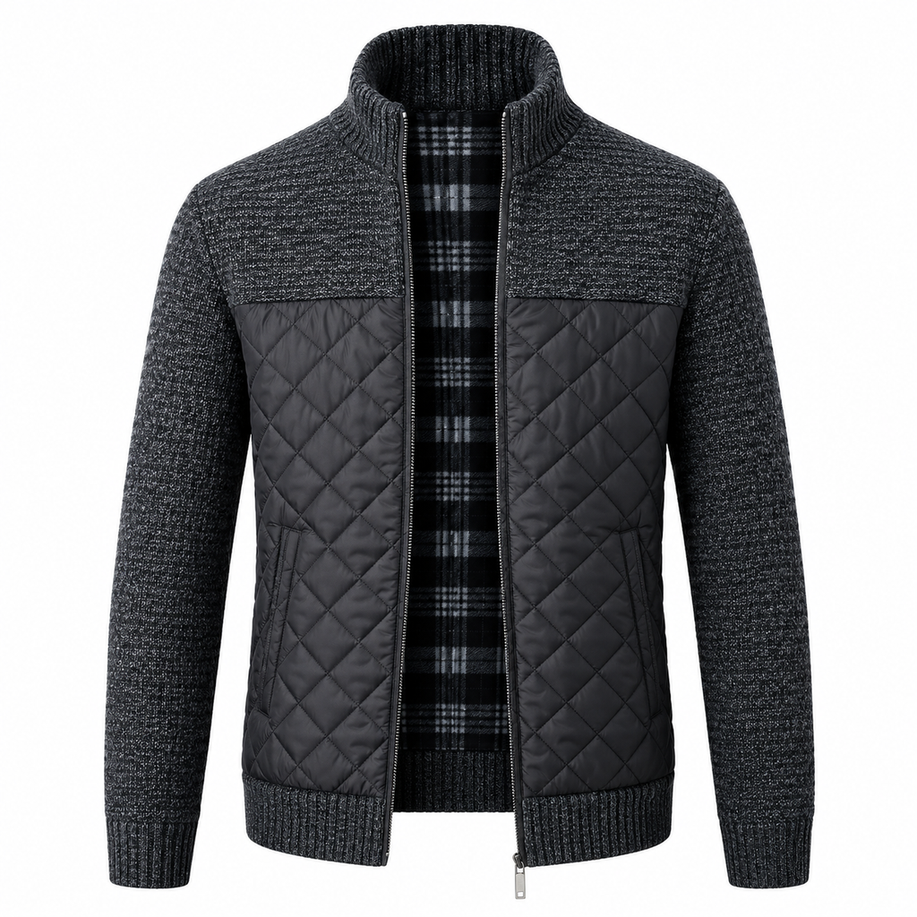 Herr Rutig Pullover | Slim Fit & Knappstängning | Långärmad Stickad Topp med Krage & Framfickor för Fritid & Smart-Casual | Olsson