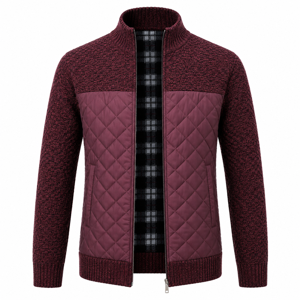 Herr Rutig Pullover | Slim Fit & Knappstängning | Långärmad Stickad Topp med Krage & Framfickor för Fritid & Smart-Casual | Olsson