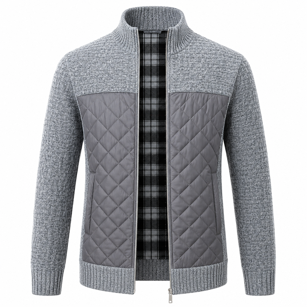Herr Rutig Pullover | Slim Fit & Knappstängning | Långärmad Stickad Topp med Krage & Framfickor för Fritid & Smart-Casual | Olsson