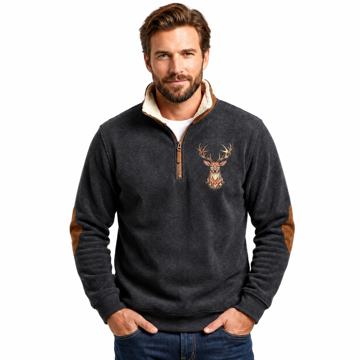 Herrpullover med Halvdragkedja | Fodrad Krage & Långa Ärmar | Regular Passform för Vardag, Arbete & Lagerlooks | Olsson