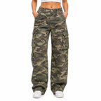Dam Cargo-Jeans med Kamouflage | Stretch i Midjan & Normal Passform | Cargo-Byxor för Vardag & Avslappnade Outfits | Olsson