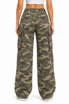 Dam Cargo-Jeans med Kamouflage | Stretch i Midjan & Normal Passform | Cargo-Byxor för Vardag & Avslappnade Outfits | Olsson