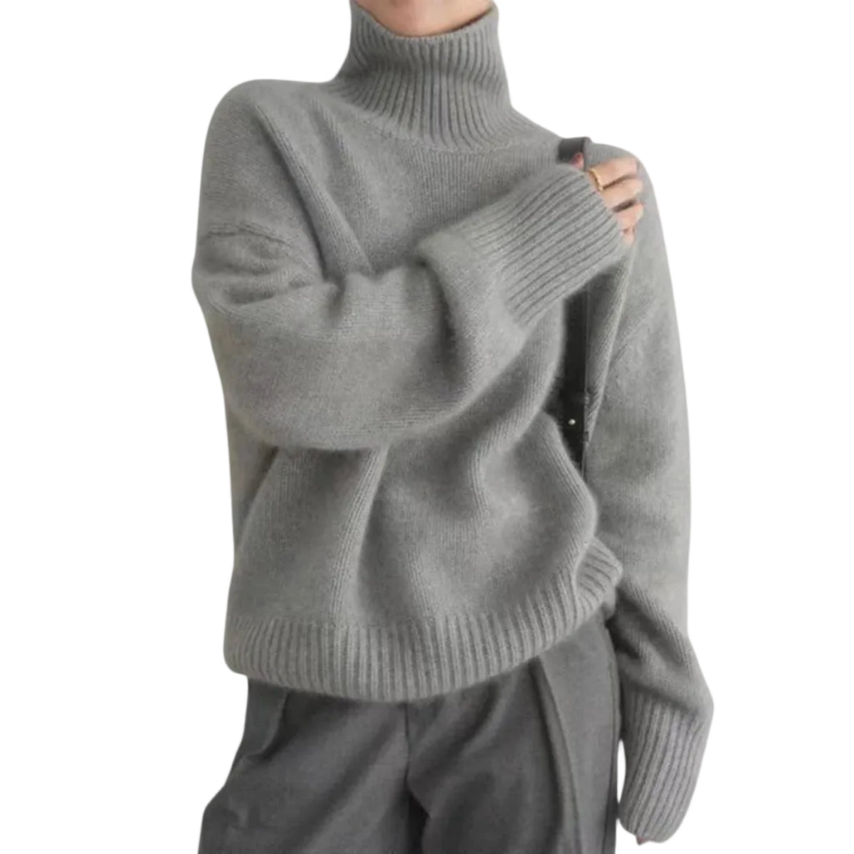 Damstickad Tröja i Ull | Rullkrage & Ribbade Detaljer | Långärmad Pullover för Höst- & Vinterlager | Olsson